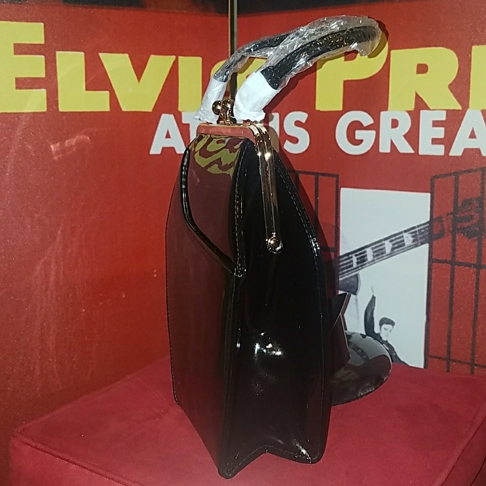 Tatyana Vintage Black To Die For Coffin Kisslock Pinup Purse w Leopard Lining - Picture 7 of 9